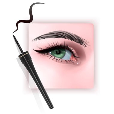 Eyeliner uygulayarak göz gerçekçi illüstrasyon yakın çekim, kadın eyeliner uygular, Vektör Eps 10 illüstrasyon