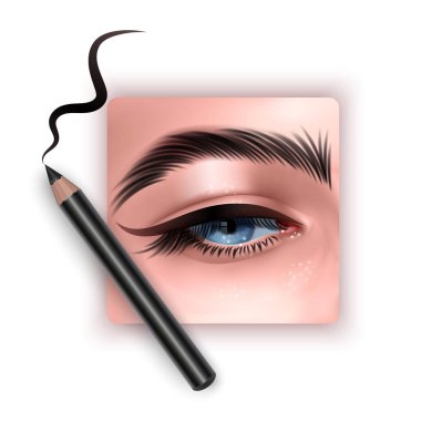 Eyeliner uygulayarak göz gerçekçi illüstrasyon yakın çekim, kadın eyeliner uygular, Vektör Eps 10 illüstrasyon
