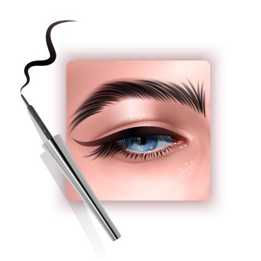 Realistic illustration of eye applying eyeliner close up, woman applies eyeliner, Vector EPS 10 illustration clipart