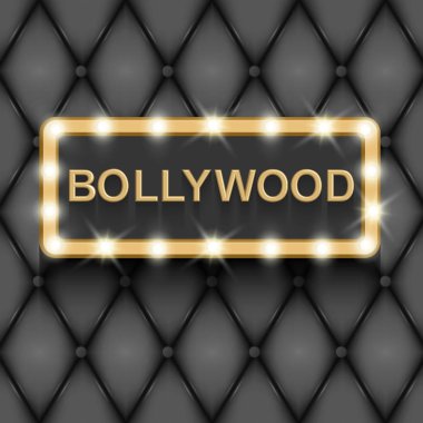 Bollywood sineması. Hint filmi, 3d klasik film posterleri siyah arka plan gerçekçi vektör illüstrasyon 3d altın metin kurulu