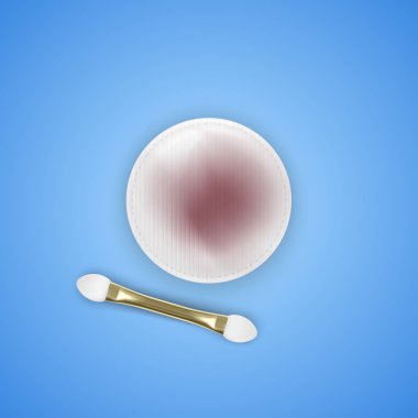 Mavi arka plan pamuk pedleri, kirli ve makyaj temizliği için kullanılan pamuk pedleri, cilt bakımı, Gerçekçi vektör Eps 10 format