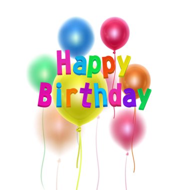 Renkli uçan balonlar, etkinlik kartı ve tatil posteri ile mutlu yıllar kartı. Vektör çizimi