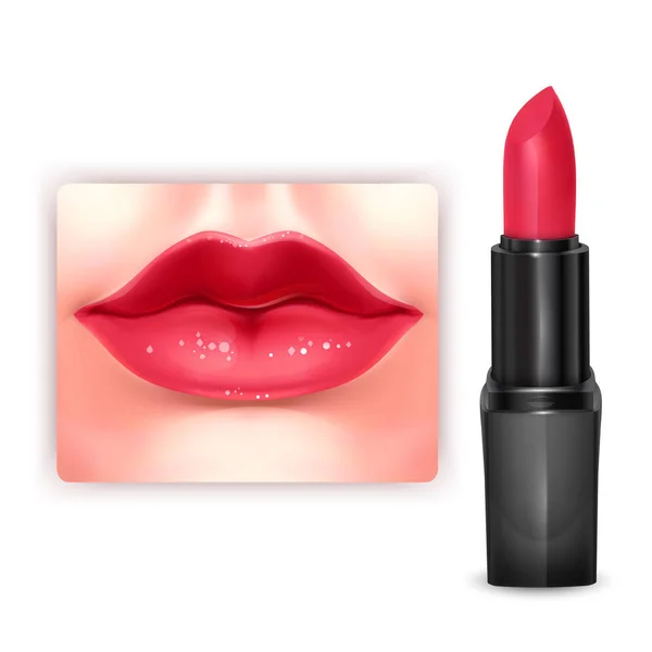 Helder roze Lipstick mockup, cosmetische pakket ontwerp in 3D-illustratie, realistische vector — Stockvector