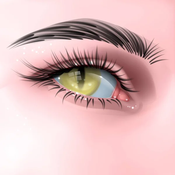 Ojo humano con pupilo reptil amarillo, ilustración vectorial en estilo realista — Vector de stock