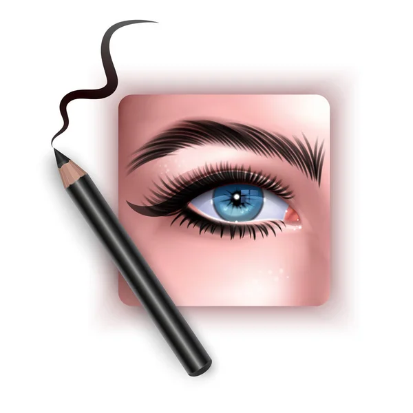 Realistic illustration of eye applying eyeliner close up, woman applies eyeliner, Vector EPS 10 illustration — Stock Vector