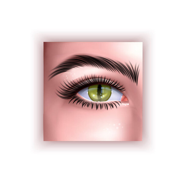 Human eye with yellow reptile pupil, vector illustration in realistic style