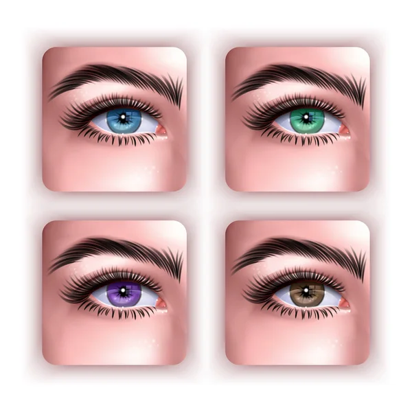 Een set van vrouwelijke ogen in realistische stijl geïsoleerd op witte achtergrond, eps10 vectorformaat — Stockvector