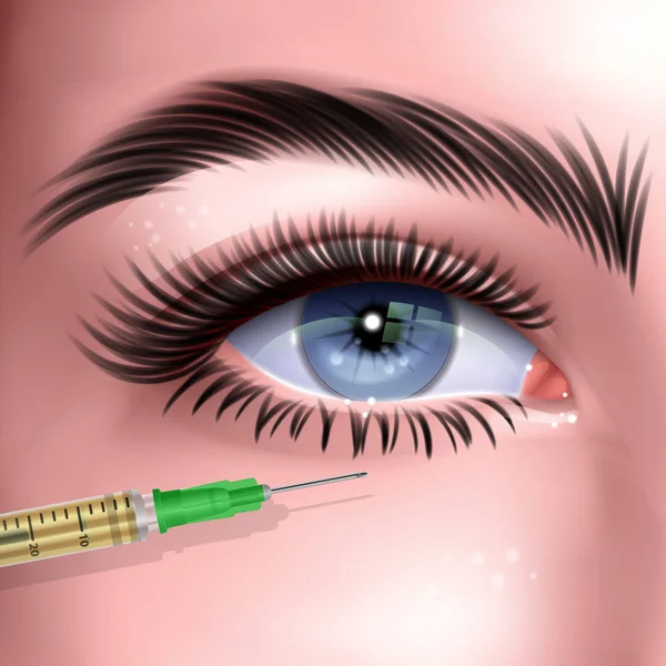 Botox injection. woman facial wrinkle treatment. The girl's eyes receiving facial treatment — Stock Vector