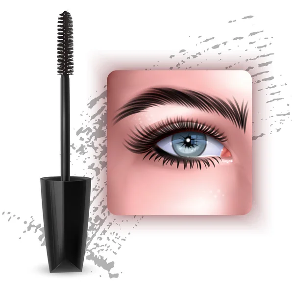 Mascara design picture, with single Blue eye and eyelash for advertising use, Realistic 3d illustration — Stock Vector