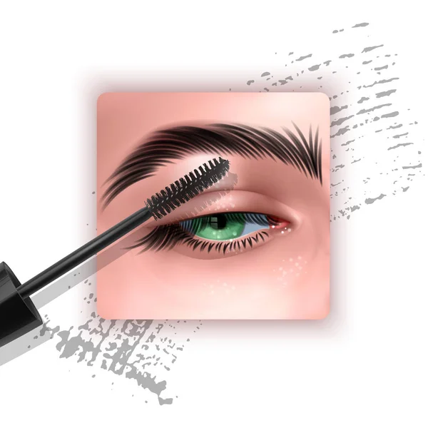 Mascara design picture, with single Blue eye and eyelash for advertising use, Realistic 3d illustration — Stock Vector