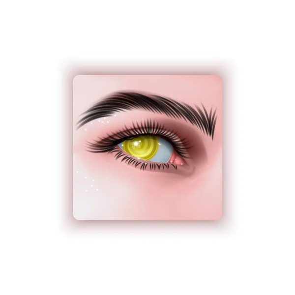 Ilustración vectorial del ojo humano realista de una chica con iris hipnótico espiral de color amarillo — Vector de stock