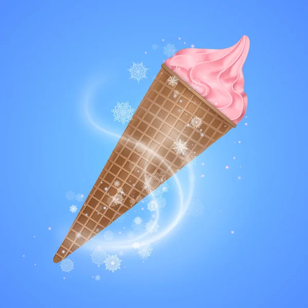 Aardbei ijs in realistische stijl illustratie voor de zomer in 3D vector illustratie — Stockvector