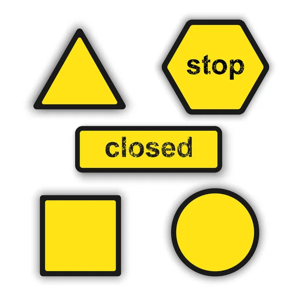 Sada bezpečnostních varovných znamení a symbolů, sada žlutého výstražného znaku. Vektor, ilustrace — Stockový vektor
