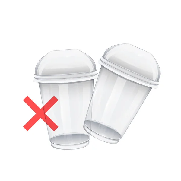 Set van plastic bekers op wit. Symbool van stop plastic beker, stop plastic vuil vervuiling — Stockvector