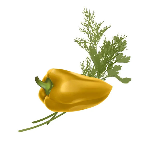 Φρέσκο κιτρινοπιπέρι λαχανικό που απομονώνεται σε λευκό φόντο. πιπέρι για τη γεωργική αγορά, απεικόνιση διάνυσμα σε ρεαλιστικό στυλ — Διανυσματικό Αρχείο