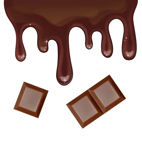 Goteo de chocolate fundido realista, ilustración vectorial aislada sobre fondo blanco — Archivo Imágenes Vectoriales