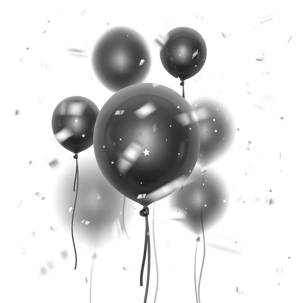Realistische 3D-Hochglanzballons von schwarzer Farbe mit Unschärfeeffekt. Dekorationselement für Einladungskarten oder Grußkarten, Format eps 10 — Stockvektor