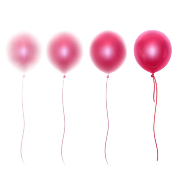 Globos realistas 3D brillantes de colores rosados con efecto difuminado. Elemento decorativo para el diseño de invitaciones de fiesta o tarjetas de felicitación, ilustración vectorial — Vector de stock