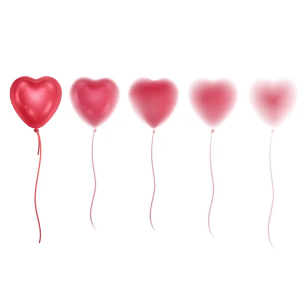 Realistyczne 3D błyszczące balony różowe kolory z efektem rozmycia. Balony z kształcie serca element dekoracyjny do projektowania zaproszeń imprezowych lub kart okolicznościowych, ilustracja wektorowa — Wektor stockowy