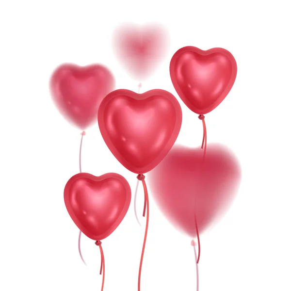 Realistiska 3D glansiga ballonger av rosa färger med oskärpa effekt. Ballonger med form av hjärtan dekorativa element för fest inbjudan design eller gratulationskort, vektor illustration — Stock vektor