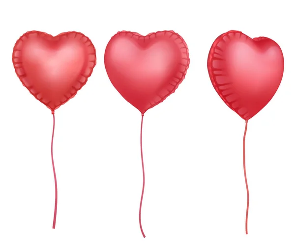 Realistiska 3D blanka ballonger av rosa färger, Ballonger med form av hjärtan Dekorativa element för part inbjudan design eller gratulationskort, Vektor illustration — Stock vektor