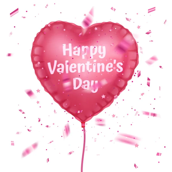 Balão brilhante realista voador de cartão de saudação cor-de-rosa para feliz dia dos namorados ou convite de casamento decoração festiva —  Vetores de Stock