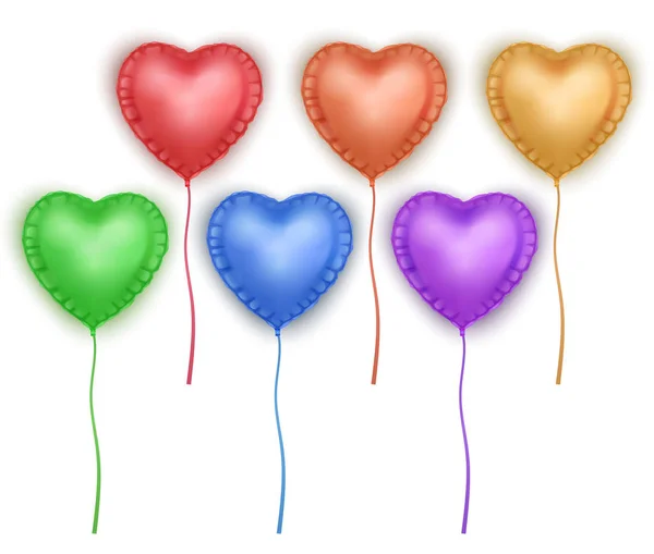 Globos en forma de corazón vectorial establecidos aislados sobre fondo blanco. globos de colores brillantes sobre fondo blanco. Elemento decorativo festivo para San Valentín o Boda. Vector Eps 10 ilustración — Archivo Imágenes Vectoriales