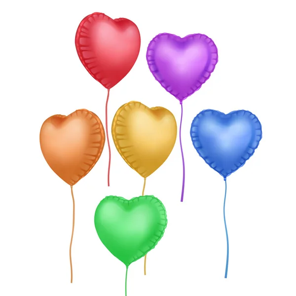 Wektor w kształcie serca balony zestaw izolowane na białym tle. Jasne kolorowe balony na białym tle. Świąteczny element dekoracyjny na Walentynki lub wesele. Wektor EPS 10 ilustracja — Wektor stockowy