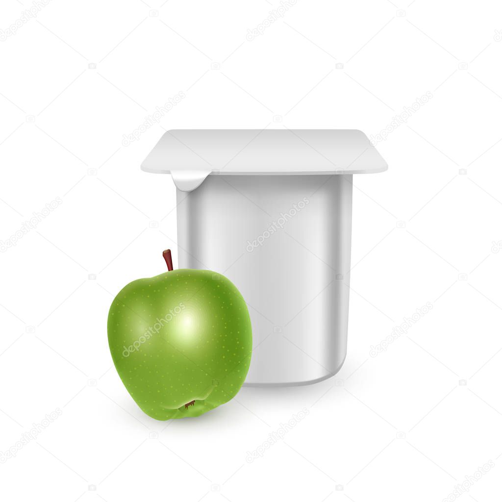 Download The White Matte Plastic Pot For Yogurt Cream Dessert Or Jam Photorealistic Packaging Mockup Template Yogurt Cream With Fresh Apples Isolated On White Background Vector Eps 10 Premium Vector In Adobe PSD Mockup Templates
