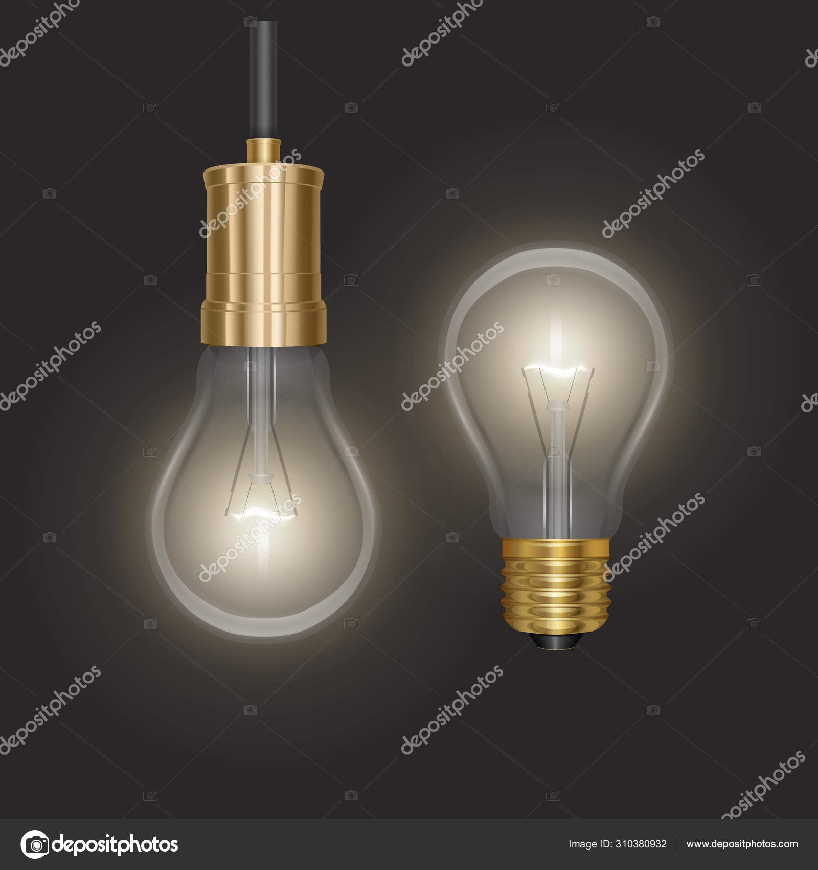 Realistic glow bulb background with luminant lens end lamp hanging