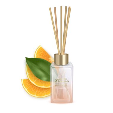 Aroma çubukları ile cam kavanoz Vektör illüstrasyon, narenciye aroması Sticks. Beyaz arka planda Gerçekçi Vektör Çizimi