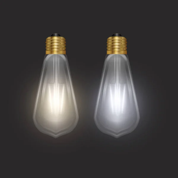 La lampadina in stile retrò su substrato scuro, lampadina incandescente in stile realistico Illustrazione vettoriale — Vettoriale Stock