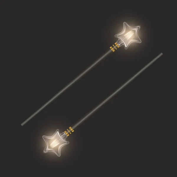 暗い背景に魔法の杖、魔法の輝く輝くテクスチャと美しい光の効果 — ストックベクタ