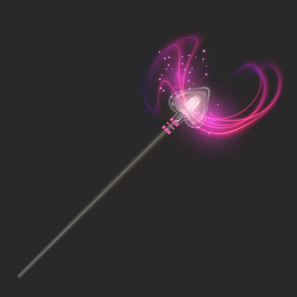 暗い背景に魔法の杖、魔法の輝く輝くテクスチャと美しい光の効果 — ストックベクタ