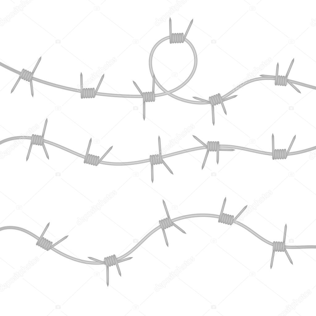 Metal steel barbed wire with thorns, vector illustration isolated on white background. Barrier element for danger industrial facilities or prisons, Vector illustration