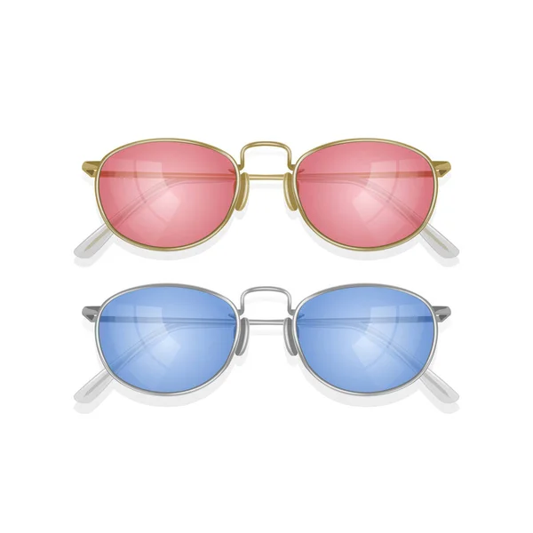 色のフレームと現実的なサングラスのセット、ベクトルイラスト — ストックベクタ