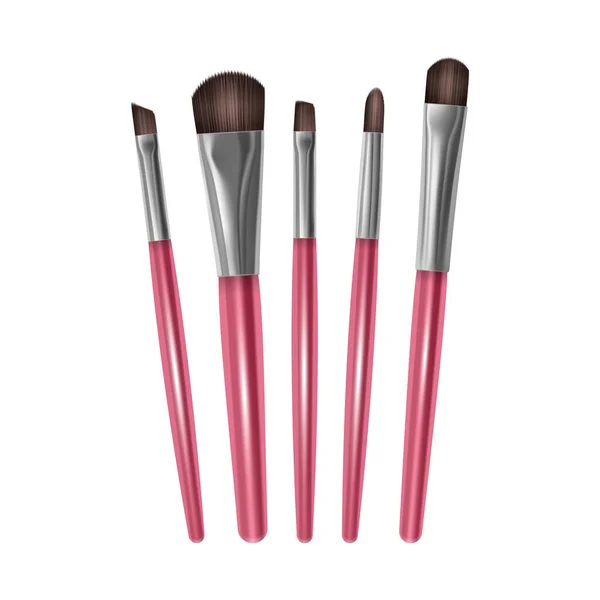 Set of Professional Makeup Brushes for EyeShadow Brow Brushes with red Handles Isolated on White Background, Vector EPS 10 format Stock Illustration