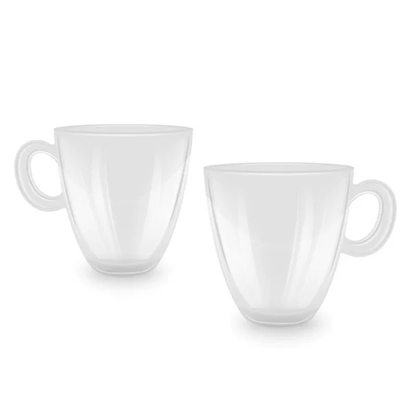 Üres teáscsészék fehér háttérrel, üres poharak realisztikus stílusban, vektor illusztráció — Stock Vector