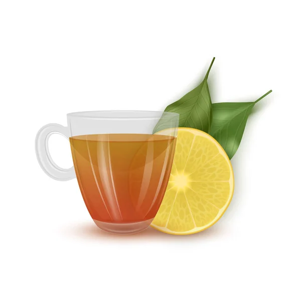 Az üveg teáscsésze, tea citrommal elszigetelt fehér alapon, Vector Eps 10 formátum — Stock Vector