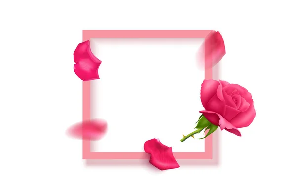 Bela composição de flores. Moldura em branco para texto, rosa rosa flores no fundo branco. Dia dos Namorados, Páscoa, Aniversário, Dia das mães, vista superior com espaço de cópia, formato vetorial —  Vetores de Stock