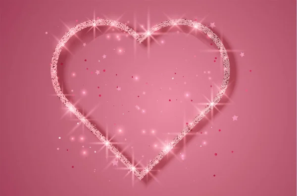 Tarjeta de feliz día de San Valentín, con marco en forma de corazón con textura brillante — Vector de stock