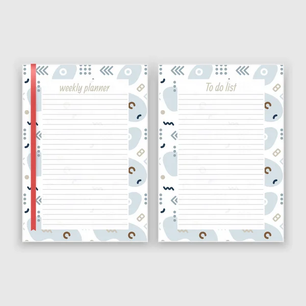 Set of sheet of paper in a4 format with weekly planner and list for notes templates decorated. Printable pages for diary or reminder for task organization, Vector illustration in EPS 10 format — Stock Vector