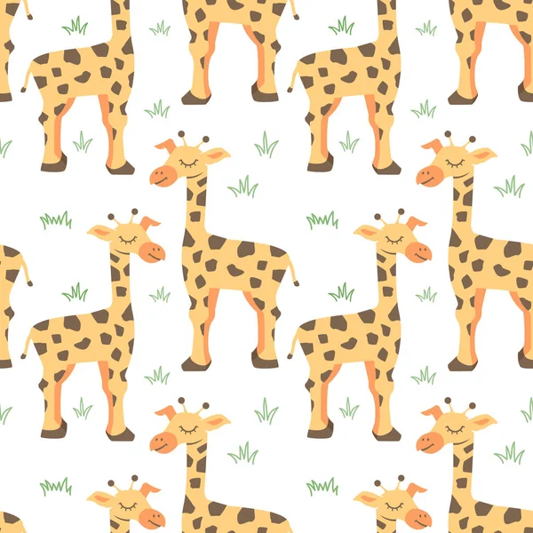 带有长颈鹿的矢量无缝图案 可作为儿童服装上的指纹 矢量可作为10个图解 — 图库矢量图片