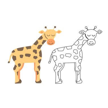 Çocuklar için boyama kitabı, zürafa seti, zürafa çizimi, vektör 10 formatta