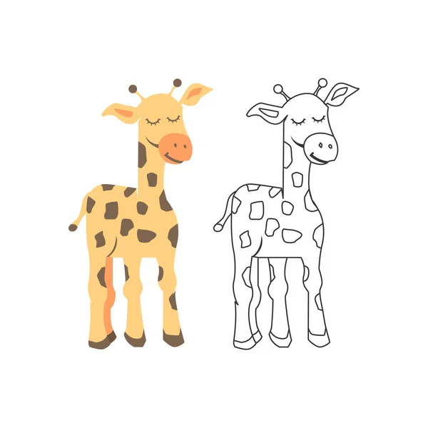儿童用着色书 一套长颈鹿 卡通画长颈鹿图解 矢量头10种格式 — 图库矢量图片