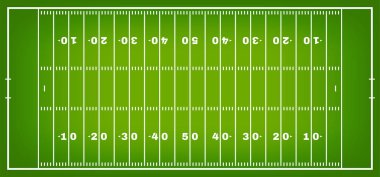 American football field with marking. Football field in top view with white markup. Vector clipart