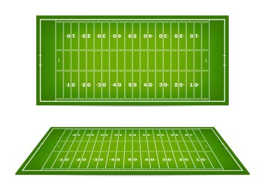 İşaretleme ile Amerikan futbol sahası. Üstten görünüm ve 3d perspektif görünüm biçimlendirme ile futbol sahası. Vektör