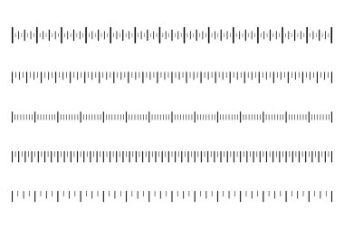 Ölçü ölçeği ile siyah işaretleri. Uzaklık ve ağırlık, sıcaklık ve hız için cetvel ölçek. Kalibrasyon ölçek. Vektör