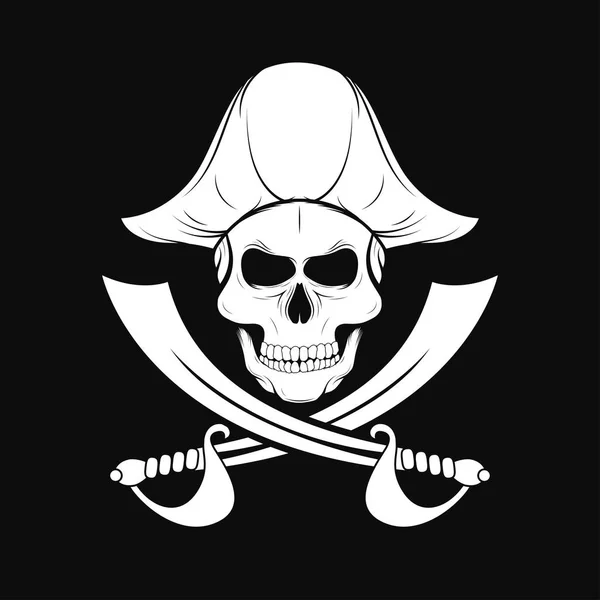 Pirate Skull Captain Hat Crossed Sabers Shirt Design Pirate Style — Stock Vector