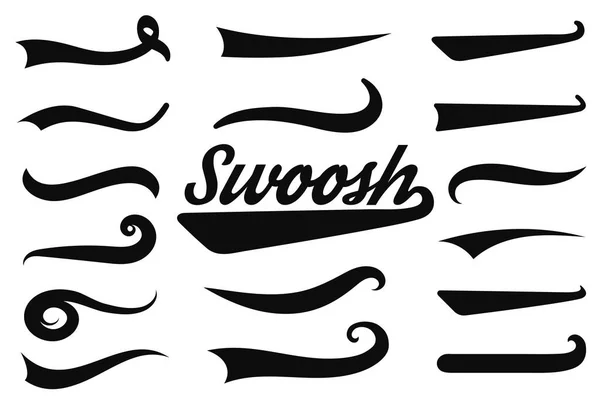 タイポグラフィ スワッシュと Swooshes ツインテール レトロ Swishes 運動タイポグラフィ 野球フォントの巻きひげ 下線付きのテキスト ツインテール — ストックベクタ